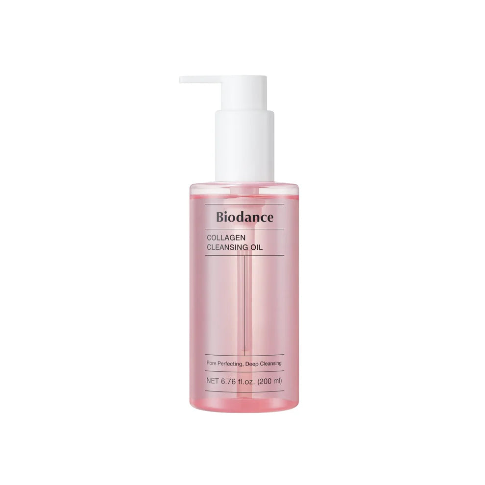 Biodance Collagen Cleansing Oil 200ml bottle, clear liquid with pump dispenser, for facial cleansing and skincare.
