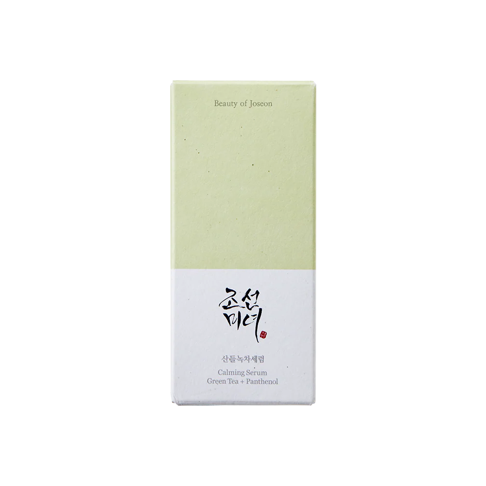 Beauty of Joseon Calming Serum with green tea and panthenol in a 30ml bottle, designed to soothe and hydrate skin.