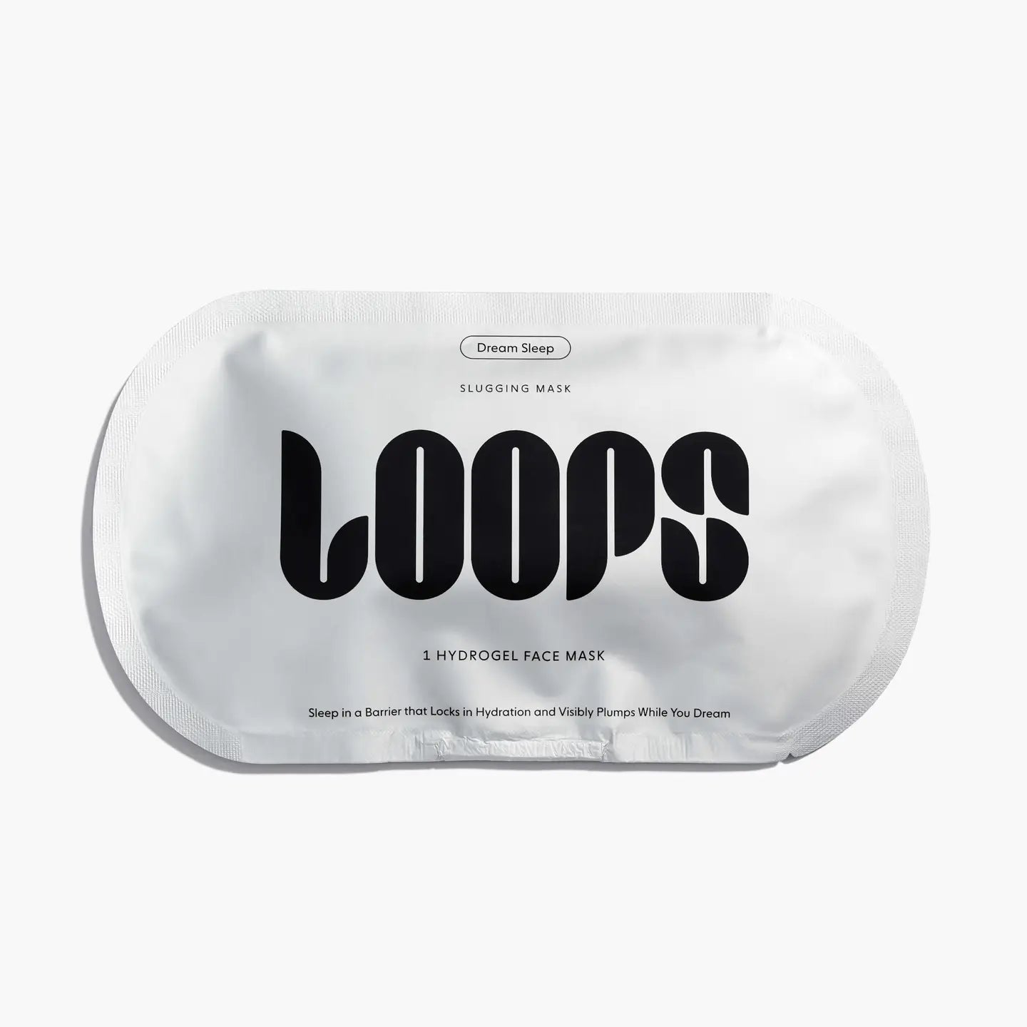 LOOPS Dream Sleep Slugging Single Sheet Mask laid flat, showing soft, white fabric and packaging details for nourishing overnight skincare.