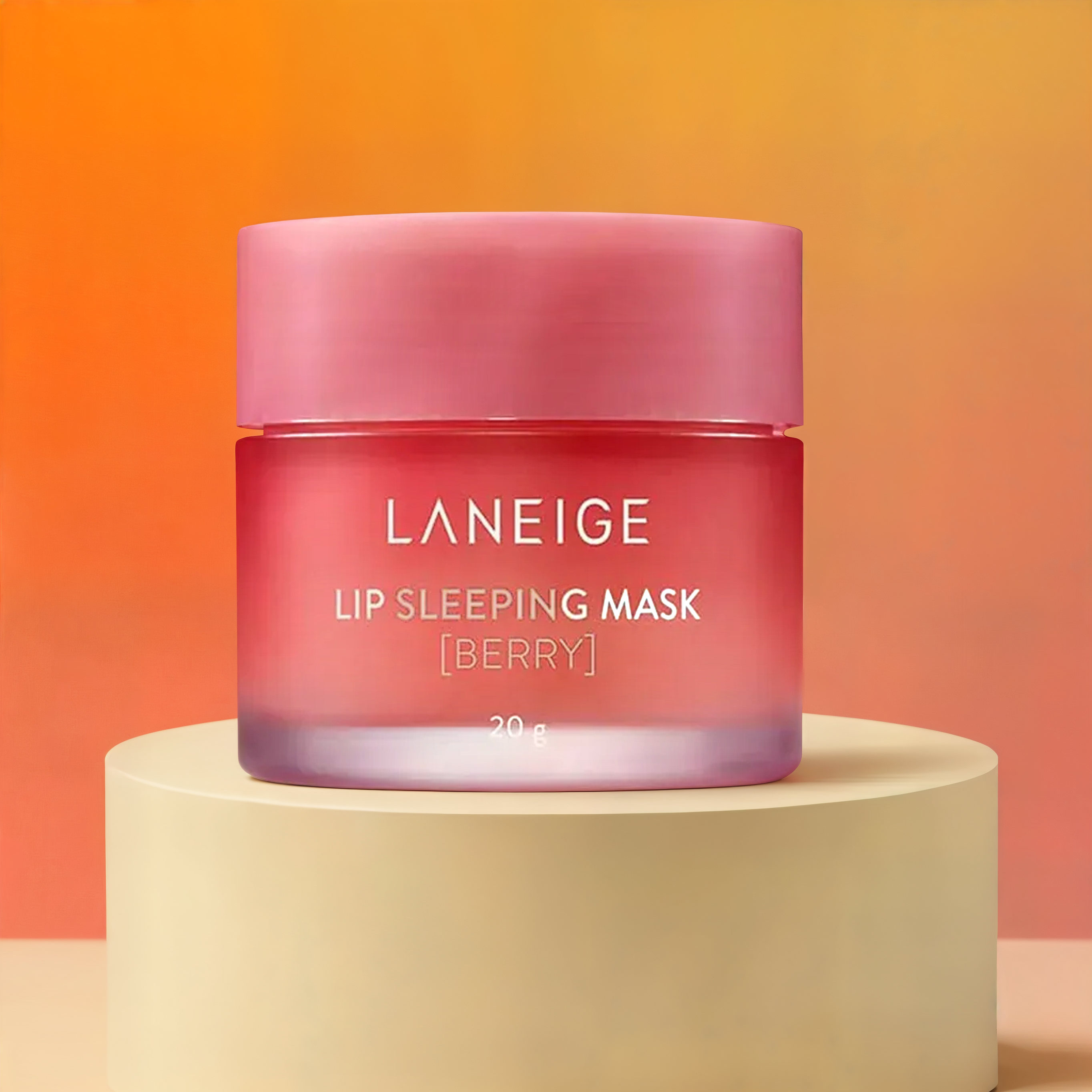Laneige Lip Sleeping Mask with Vitamin C and berry flavor, showing the jar and berry ingredients on the packaging.