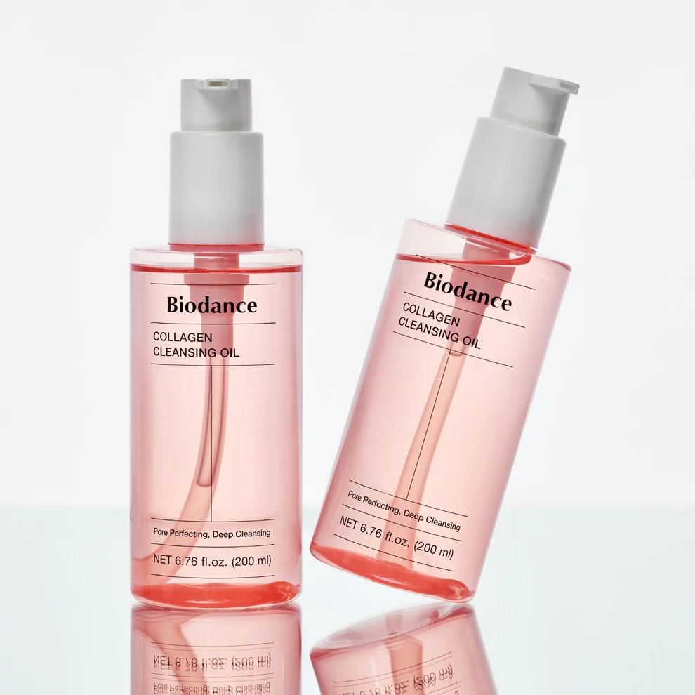Biodance Collagen Cleansing Oil 200ml bottle with pump dispenser, clear liquid, and minimalist label design.