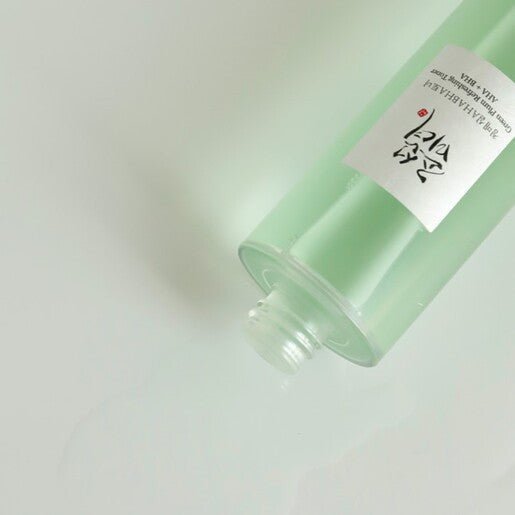 Beauty of Joseon Green Plum Refreshing Toner with AHA and BHA in a 150ml bottle, featuring a green plum and clear liquid inside.