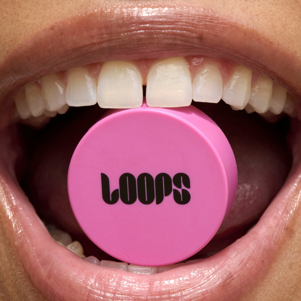 LOOPS Double Take Mini Lip Mask in a small jar with white lid, showing the smooth lip treatment inside.