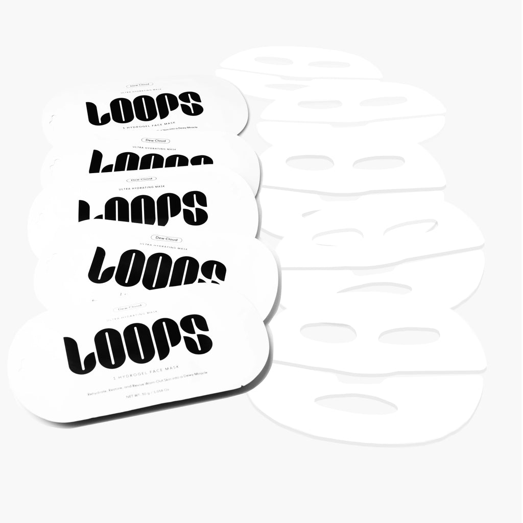LOOPS Dew Cloud Ultra Hydrating Mask in a jar, showcasing its creamy, hydrating formula and sleek packaging.