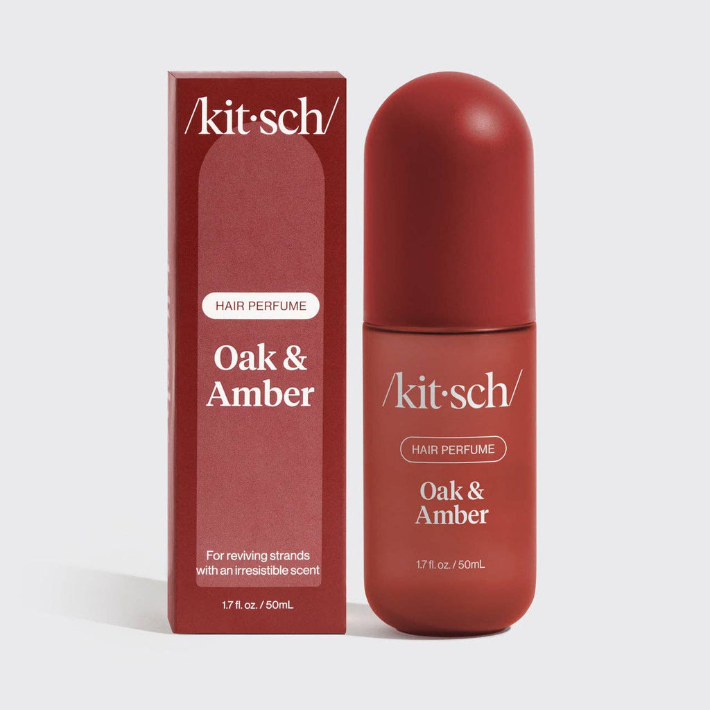 KITSCH Oak & Amber Hair Perfume bottle with elegant packaging and amber-colored liquid inside.