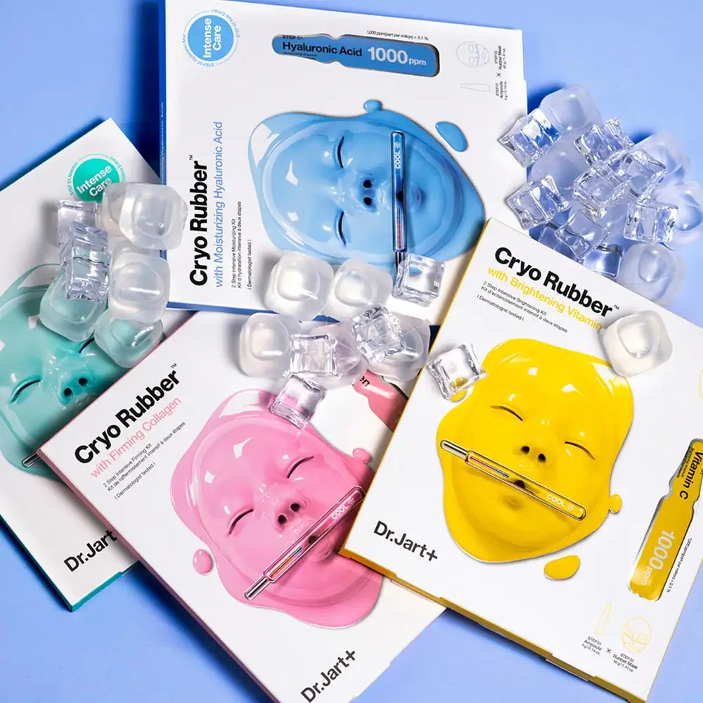DR.JART+ Cryo Rubber Mask with hyaluronic acid for deep hydration and moisturizing skincare treatment.