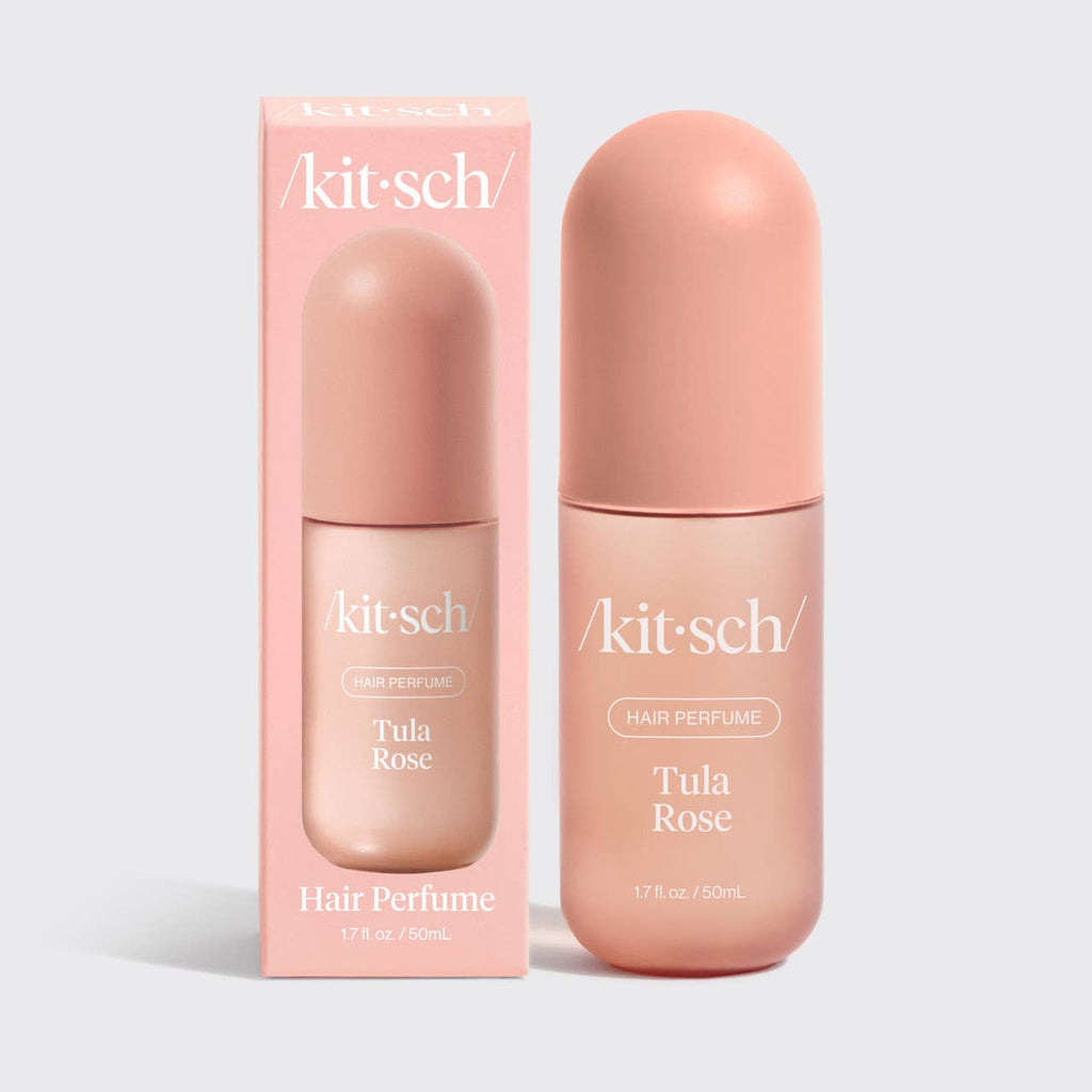 KITSCH Tula Rose Hair Perfume bottle with rose design, elegant packaging, and floral scent visible in the image.