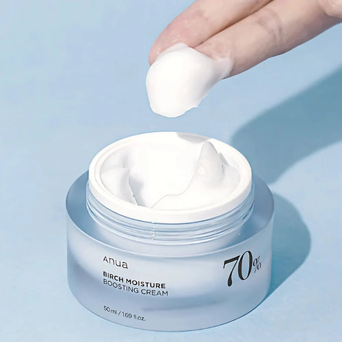 Anua Birch 70 Moisture Boosting Cream in a 50ml jar, showcasing the skincare product with a clean, minimalist design.