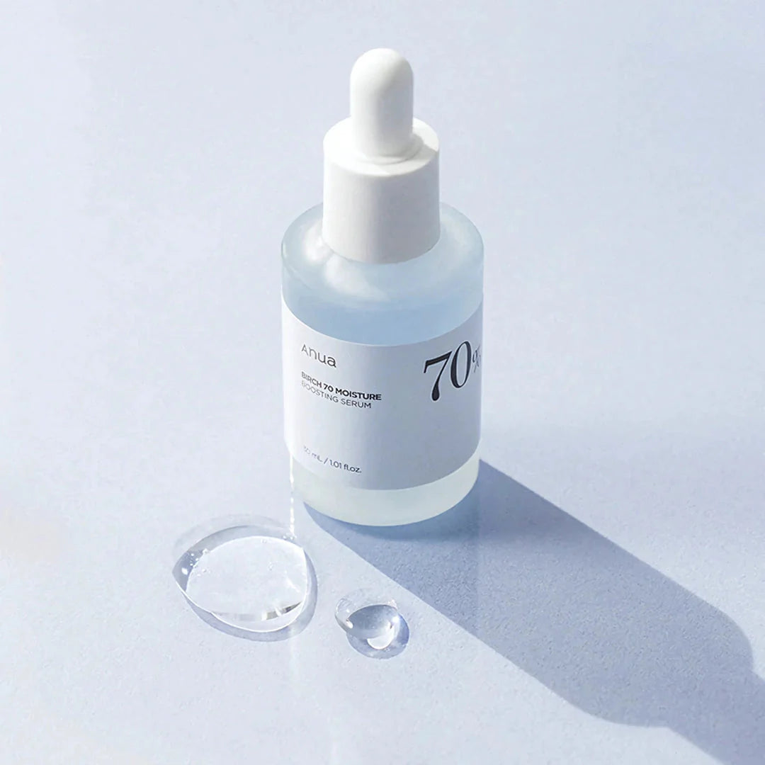 Anua Birch Moisture Boosting Serum 30ml bottle with a clean, minimalist label and a white cap, placed on a neutral background.