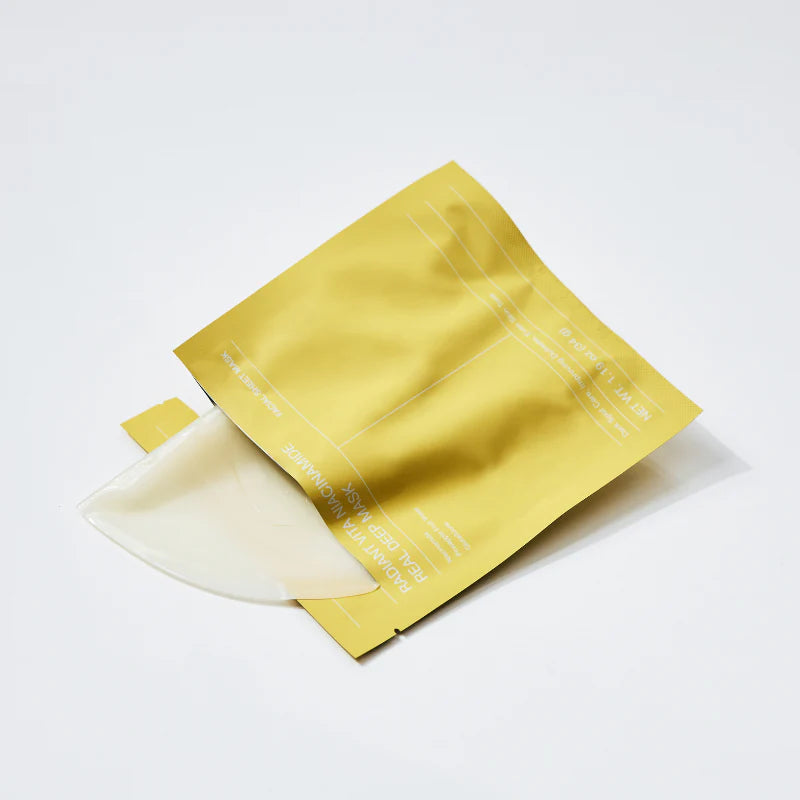 Biodance Radiant Vita Niacinamide real deep facial mask applied on skin for brightening and skin rejuvenation.