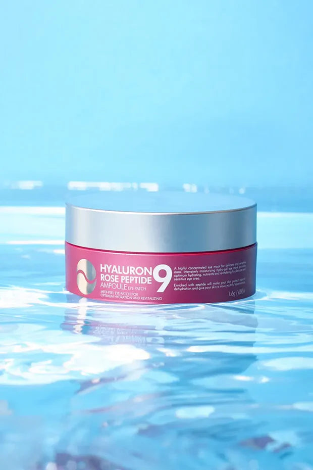 Medi-Peel Hyaluron Rose Peptide 9 Ampoule Eye Patch, 60 single-use patches for hydrating and revitalizing the eye area.