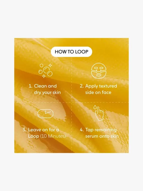 LOOPS Sunrise Service brightening hydrogel face mask pack featuring five refreshing, hydrating masks for radiant skin.