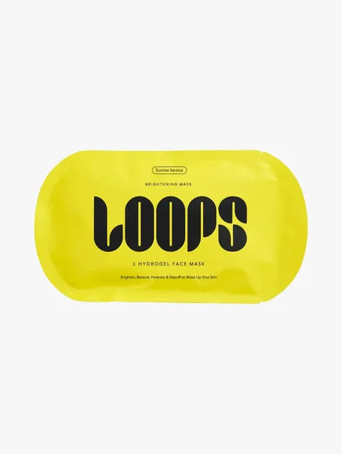 LOOPS Sunrise Service brightening hydrogel face mask pack with five masks, designed to hydrate and revitalize skin.