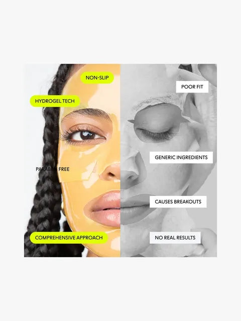 LOOPS Sunrise Service Brightening Hydrogel Face Mask pack with five moisturizing, brightening facial masks on a white background.