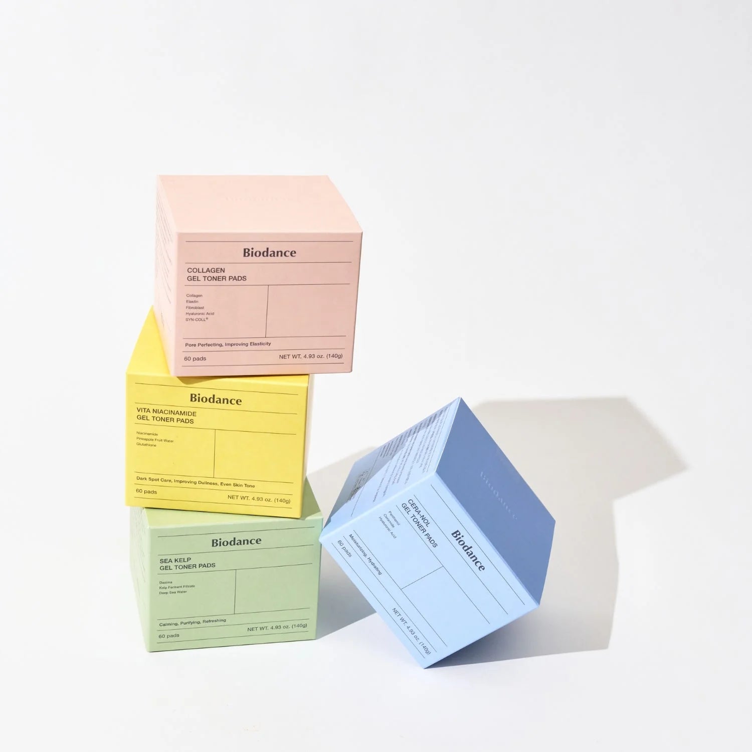 Biodance Vita Niacinamide Gel Toner Pads arranged in a container, showing their round shape and packaging for skincare.