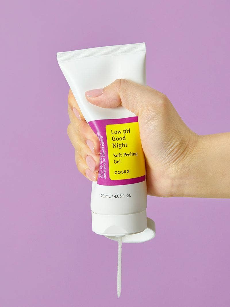 Cosrx Low pH Good Night Soft Peeling Gel 120ml, gentle exfoliating gel with soft texture for smooth skin, shown in the image.