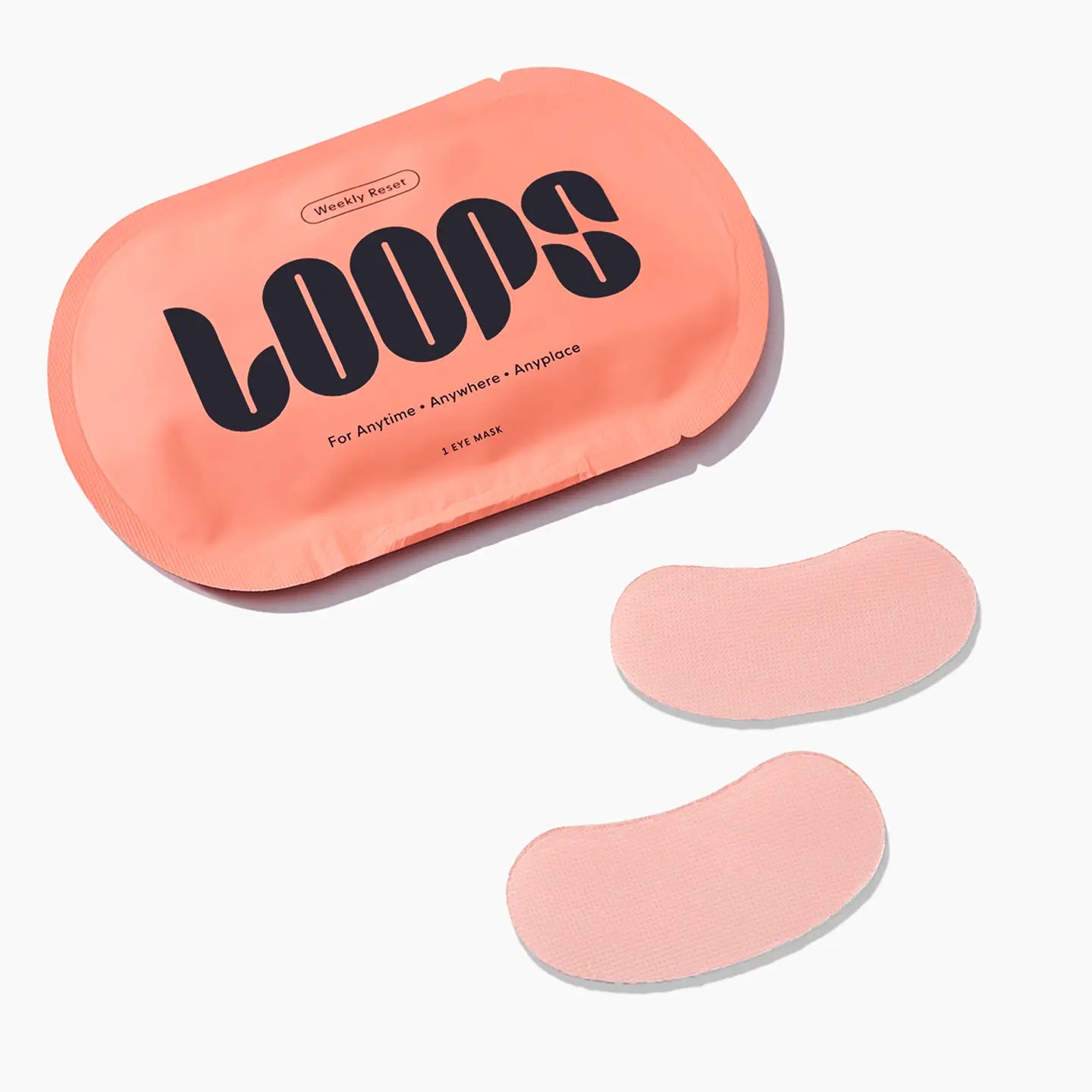 LOOPS Weekly Reset Rejuvenating Hydrogel Eye Mask showing two eye masks with a sleek, hydrating gel texture in a clear container