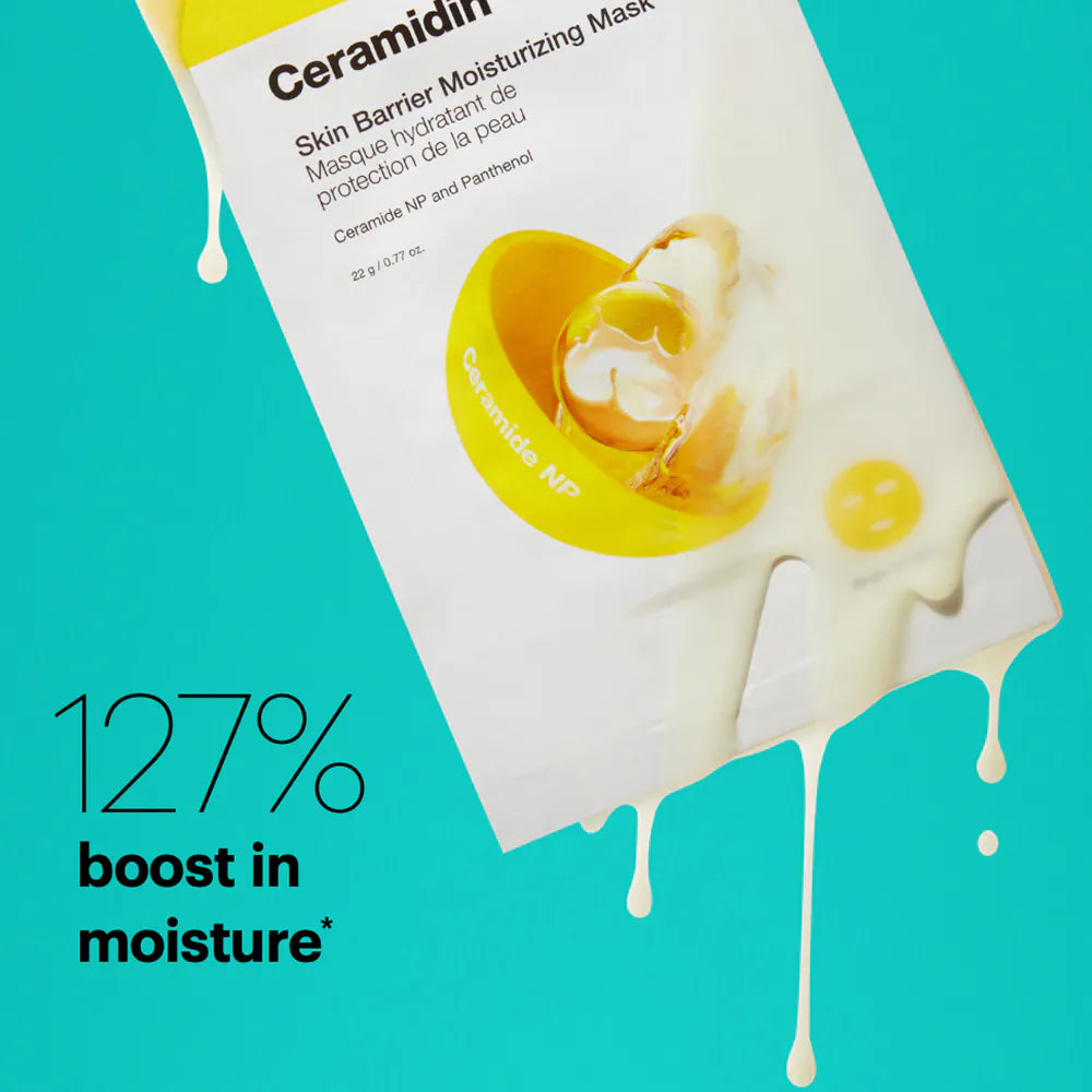 DR.JART+ Ceramidin skin barrier moisturizing face mask shown on a clean, white background with the mask's packaging visible.