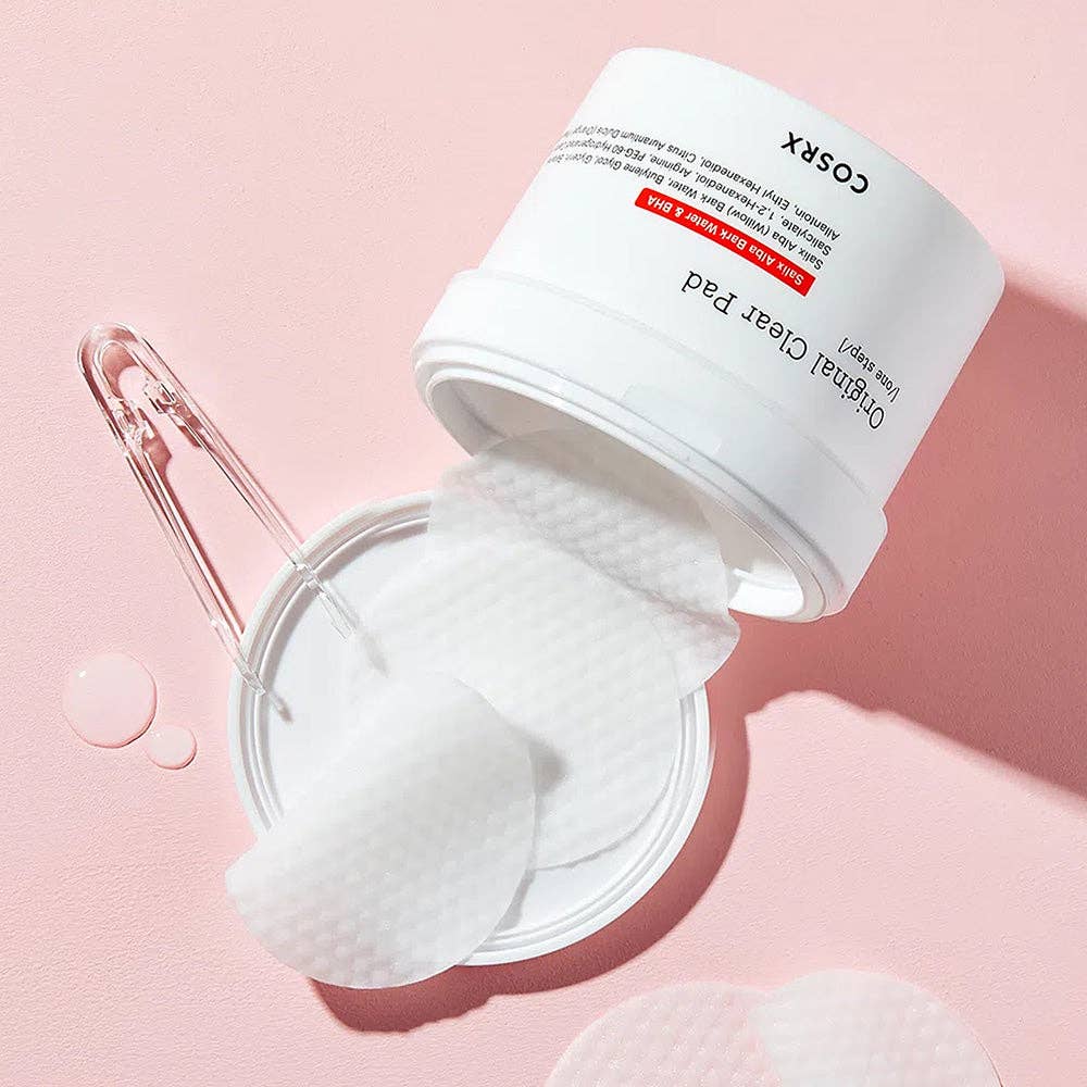 Cosrx One Step Original Clear Pad 70-pack with textured cotton pads for gentle facial cleansing and exfoliation.