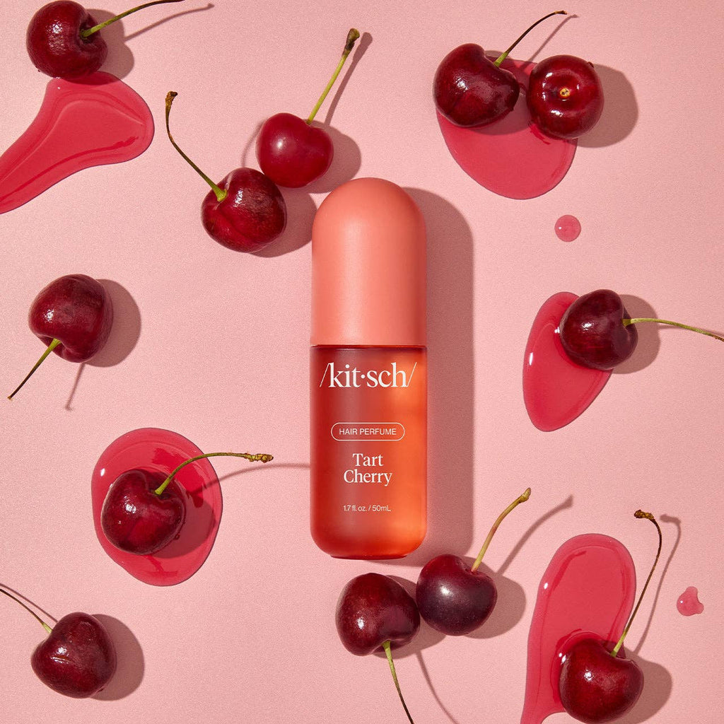 KITSCH Tart Cherry Hair Perfume bottle with cherry-themed label and elegant packaging, showcasing the hair fragrance product.