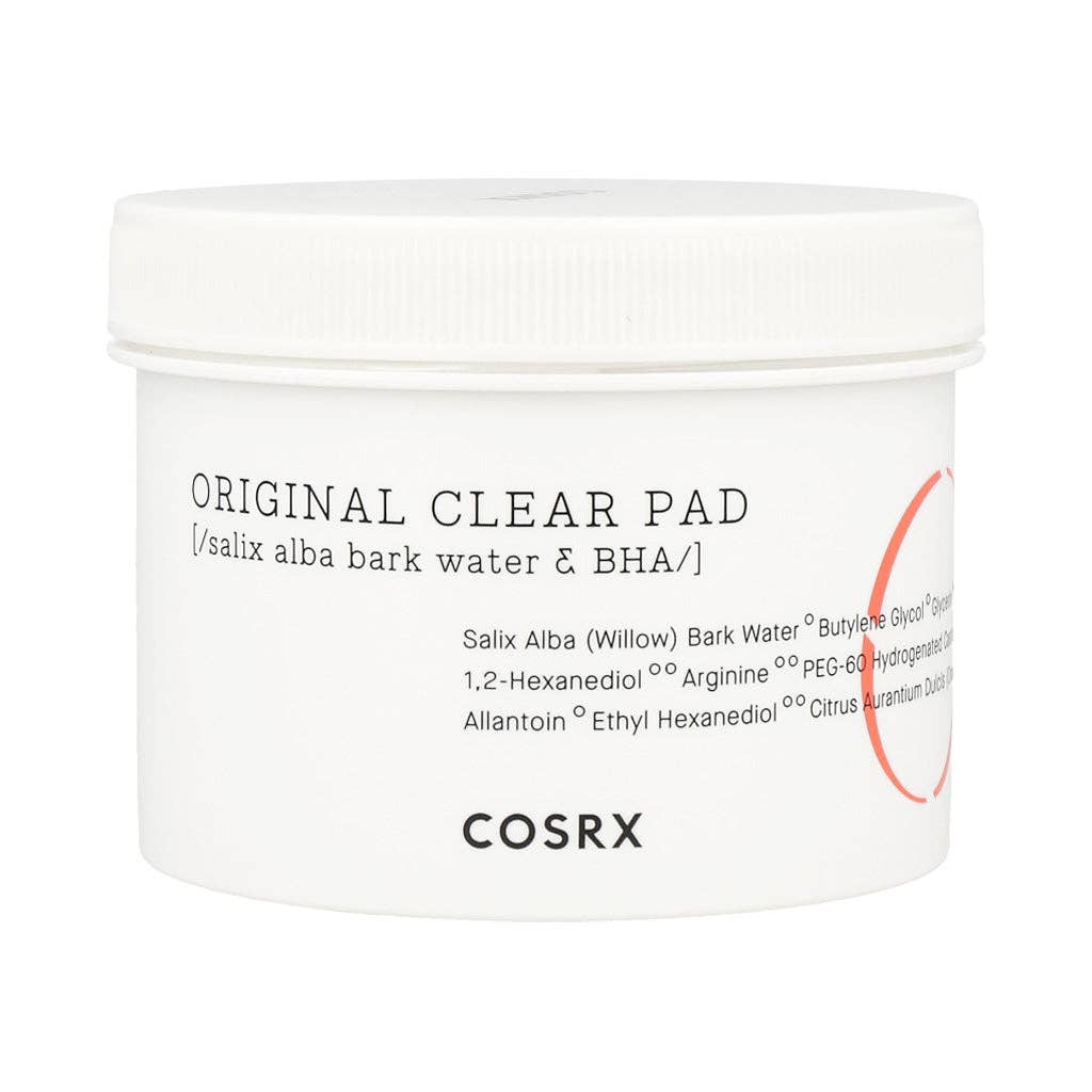 Cosrx One Step Original Clear Pads with 70 pre-soaked exfoliating cotton pads for skin clarity and refreshment.