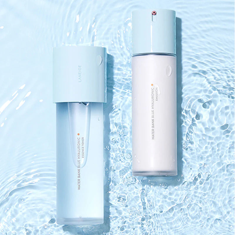 Laneige Water Bank Blue Hyaluronic Emulsion for normal to dry skin, showing the 120ml bottle with blue and white branding.