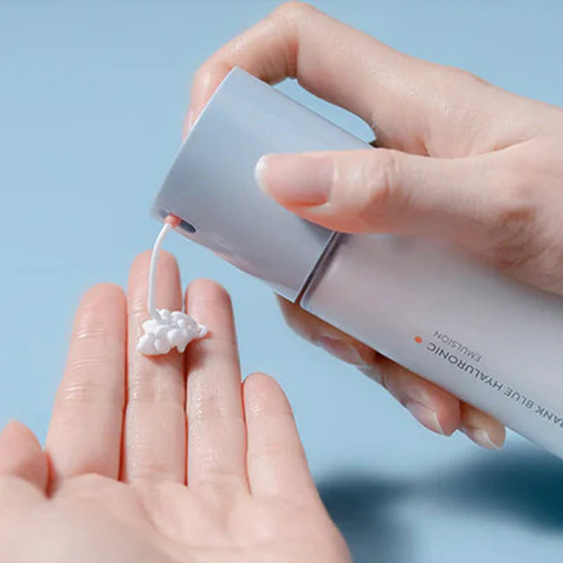 Laneige Water Bank Blue Hyaluronic Emulsion in a 120ml bottle, suitable for normal to dry skin, with blue and white packaging.